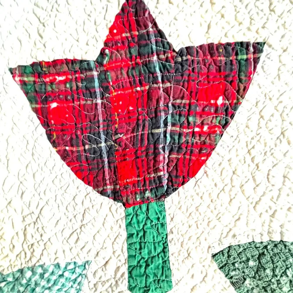 Vintage Handmade Tulip Quilt Multicolor Cotton Cottage Chic Farmhouse& Twin?